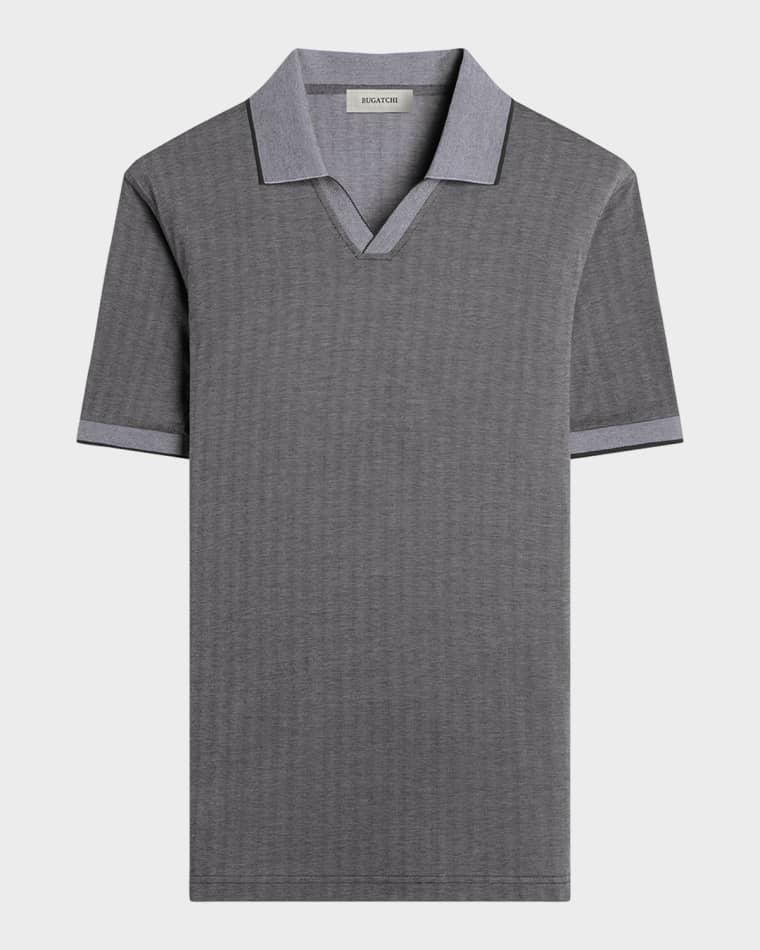 Men's Performance Micro-Herringbone Johnny Collar Polo Shirt by BUGATCHI