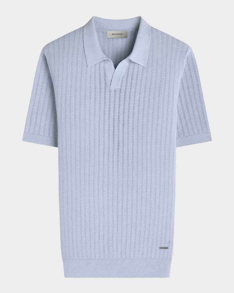 Men's Pointelle Rib Johnny Collar Short-Sleeve Sweater by BUGATCHI