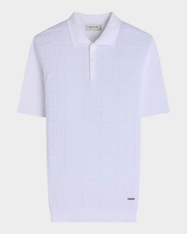 Men's Textured Grid Short-Sleeve Polo Sweater by BUGATCHI