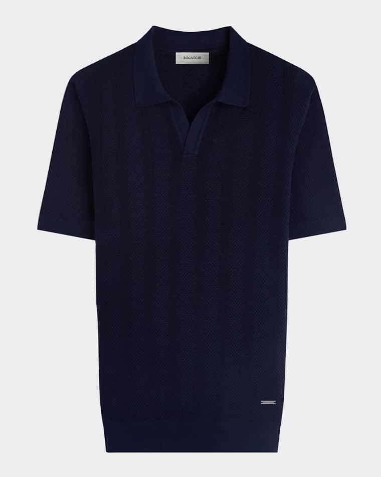 Men's Textured Stripe Johnny Collar Short-Sleeve Sweater by BUGATCHI