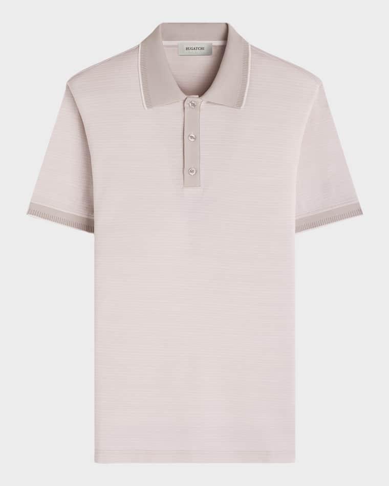 Men's Three-Button Micro-Herringbone Polo Shirt by BUGATCHI
