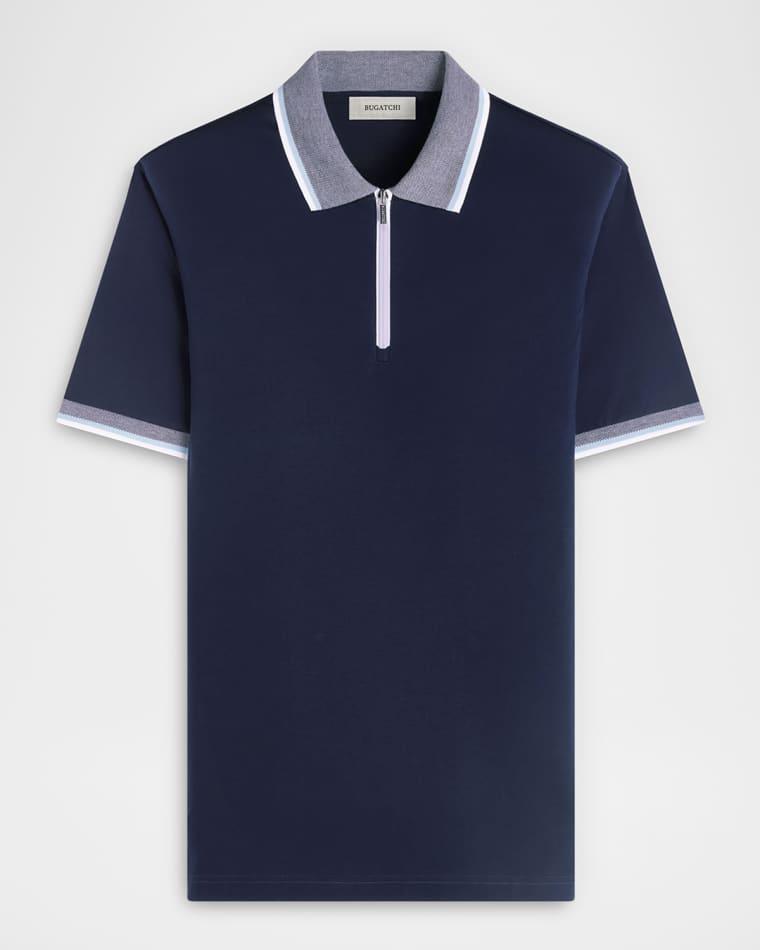 Men's Tipped Knit-Trim Quarter-Zip Polo Shirt by BUGATCHI