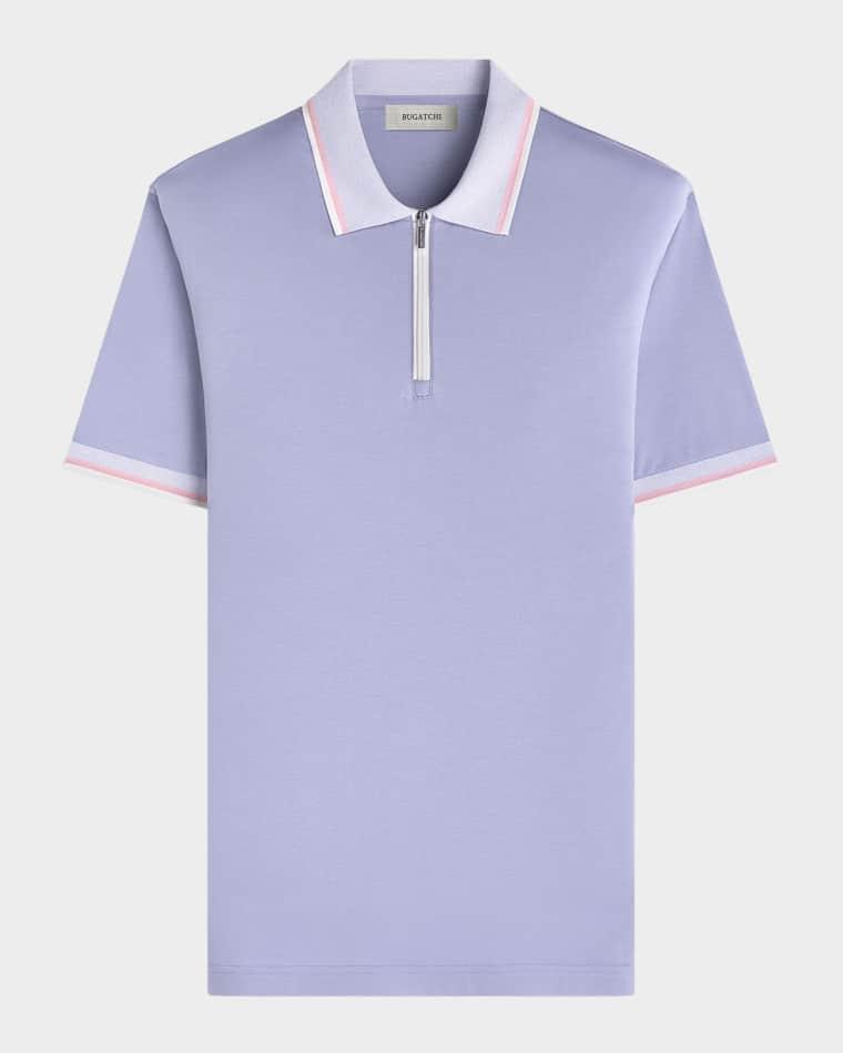 Men's Tipped Knit-Trim Quarter-Zip Polo Shirt by BUGATCHI