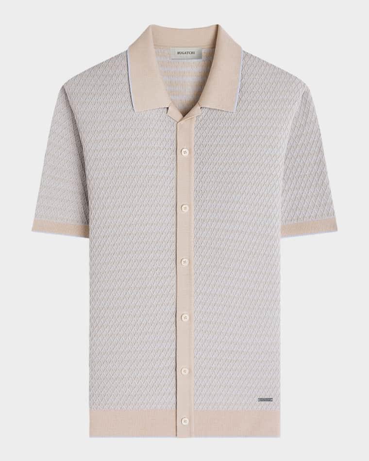 Men's Two-Tone Honeycomb Button-Front Sweater by BUGATCHI