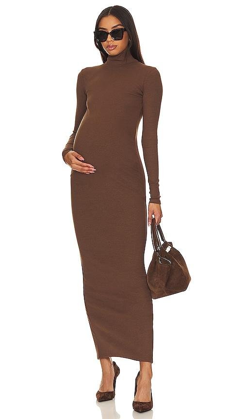 BUMPSUIT Long Sleeve Rib Maternity Dress in Brown by BUMPSUIT