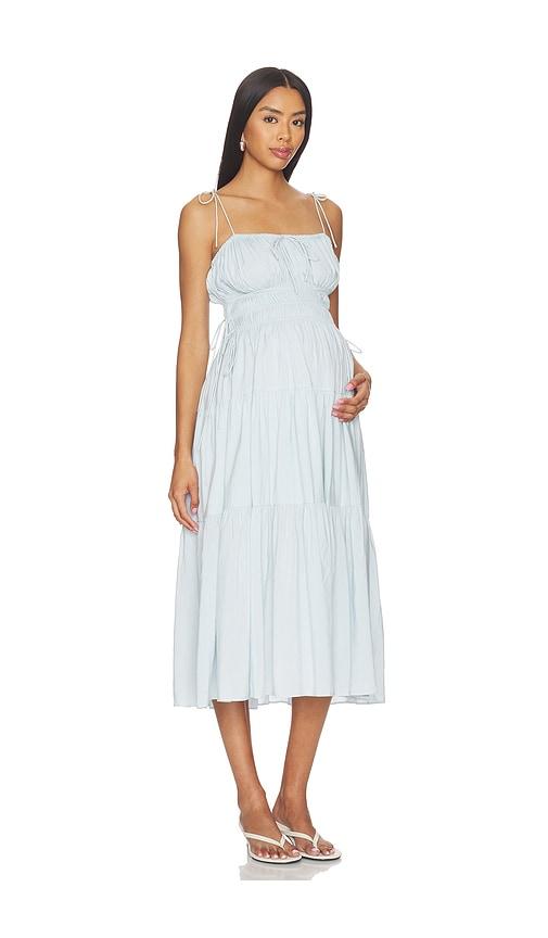 BUMPSUIT Shirred Midi Poplin Dress in Baby Blue by BUMPSUIT