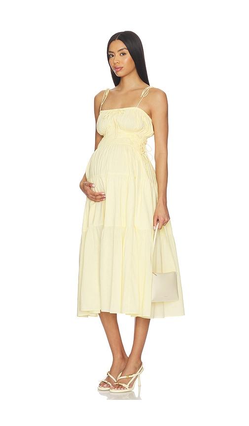 BUMPSUIT Shirred Midi Poplin Dress in Yellow by BUMPSUIT