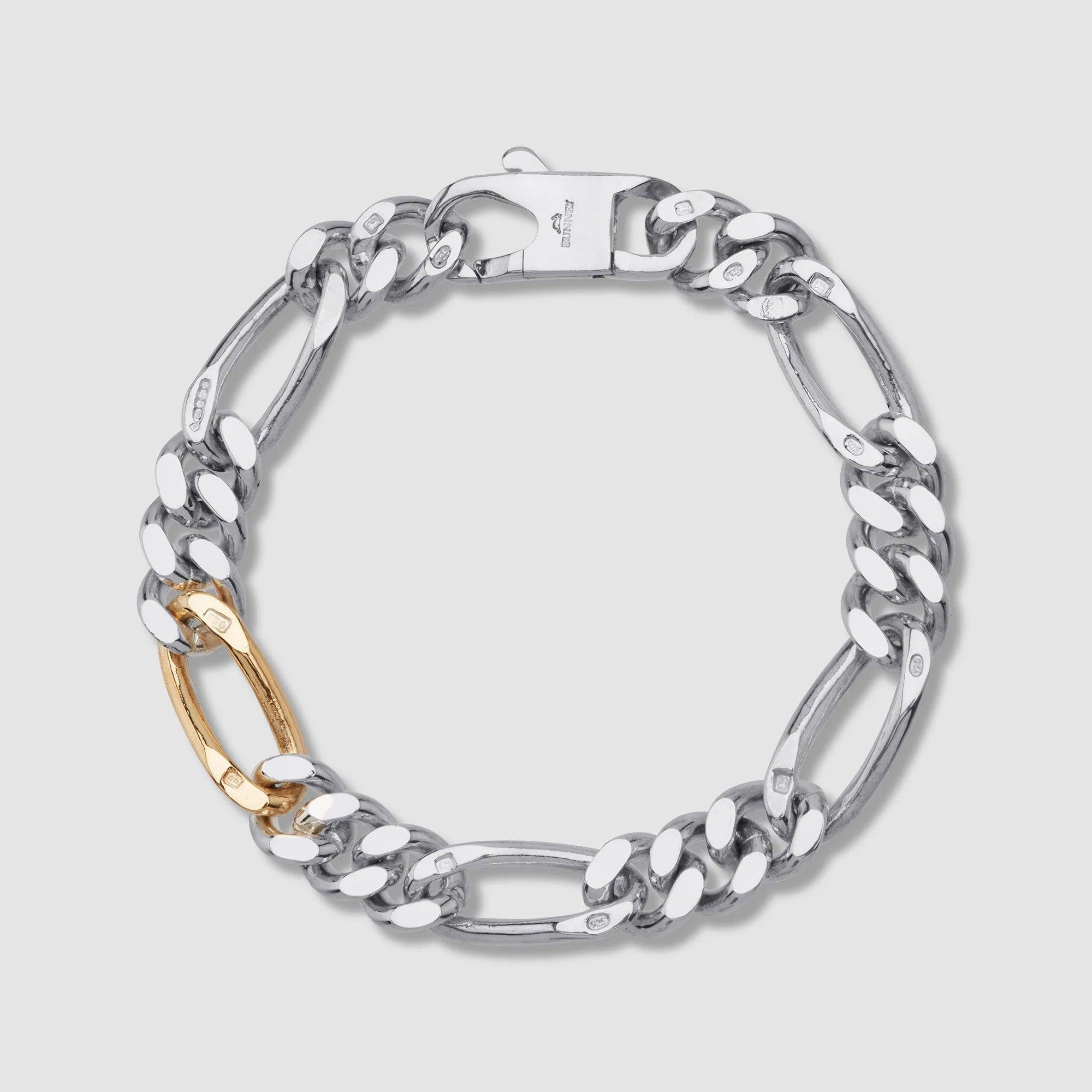 BUNNEY - Silver Figaro Bracelet with Gold Link by BUNNEY