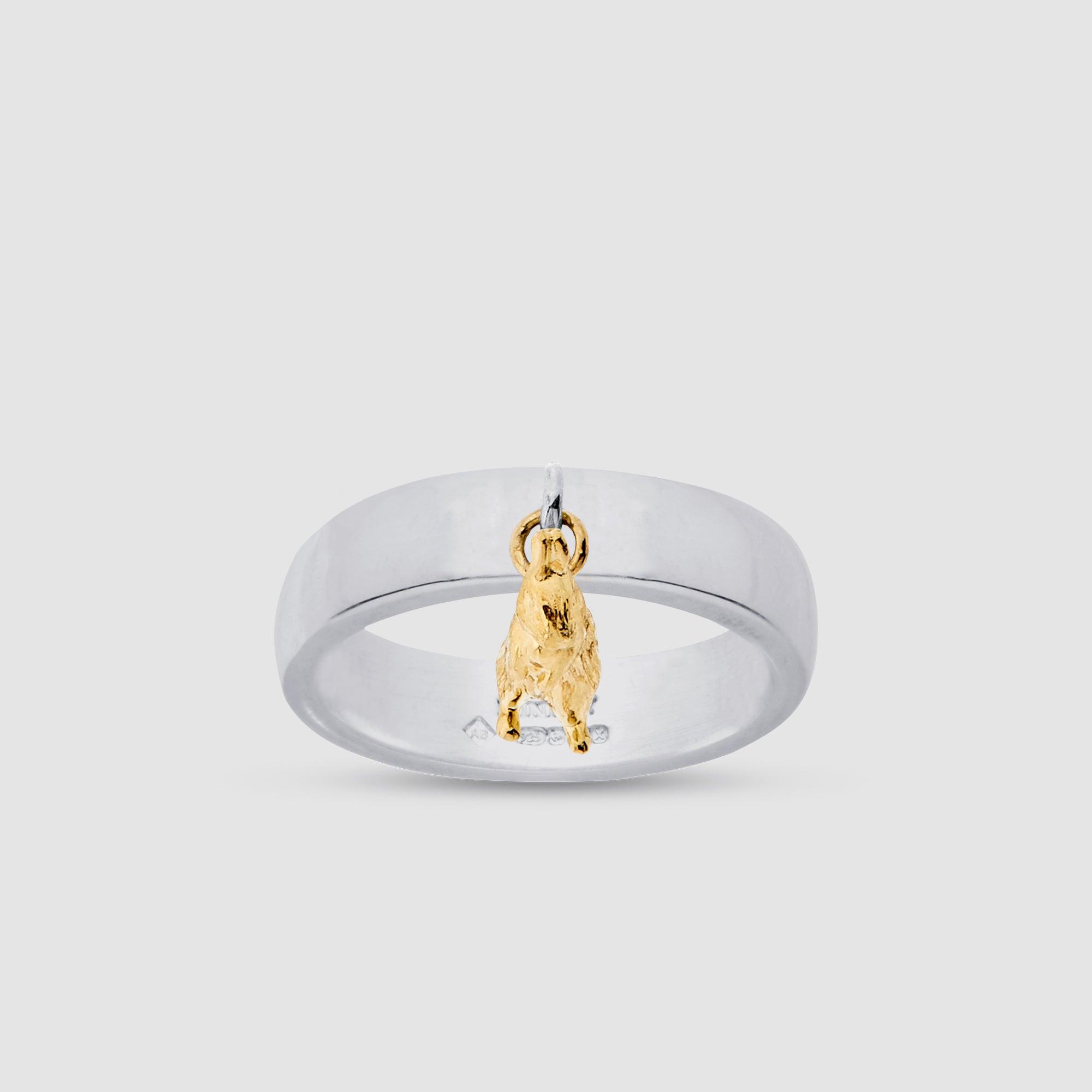 Bunney - Silver Ring with Yellow Gold Rabbit Charm - (Silver/Gold) by BUNNEY