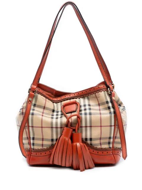 2000-2017 Small Haymarket Check Coated Canvas Brogue Tassel tote bag by BURBERRY 