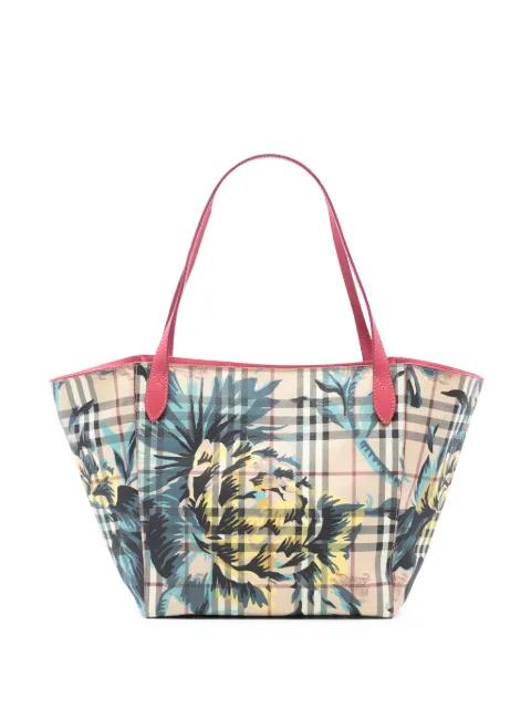 2000-2017 Small Haymarket Check Floral Print Coated Canvas Canterbury tote bag by BURBERRY 