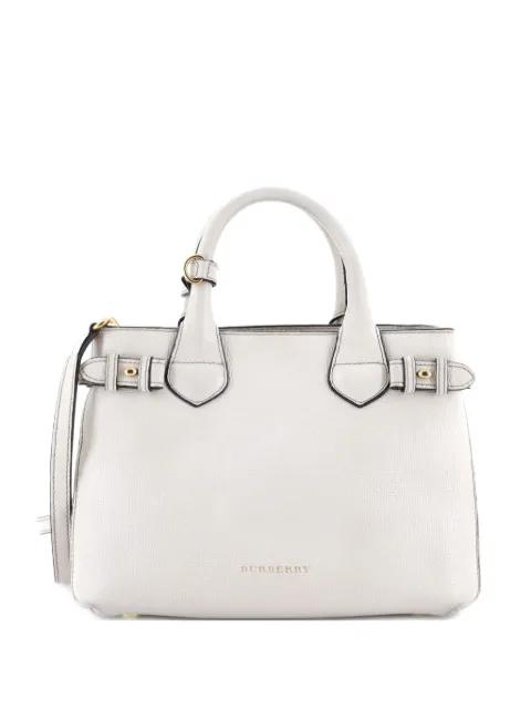 Banner Leather and House Check Canvas Small tote bag by BURBERRY 