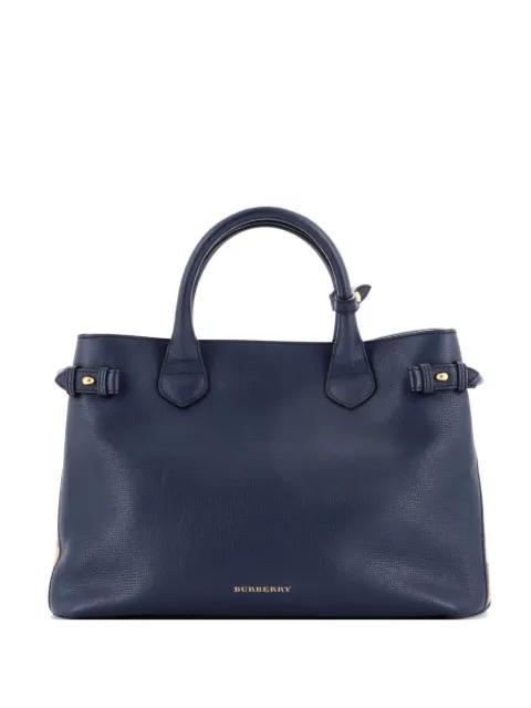Banner Tote Leather and House Check Canvas Medium satchel by BURBERRY 
