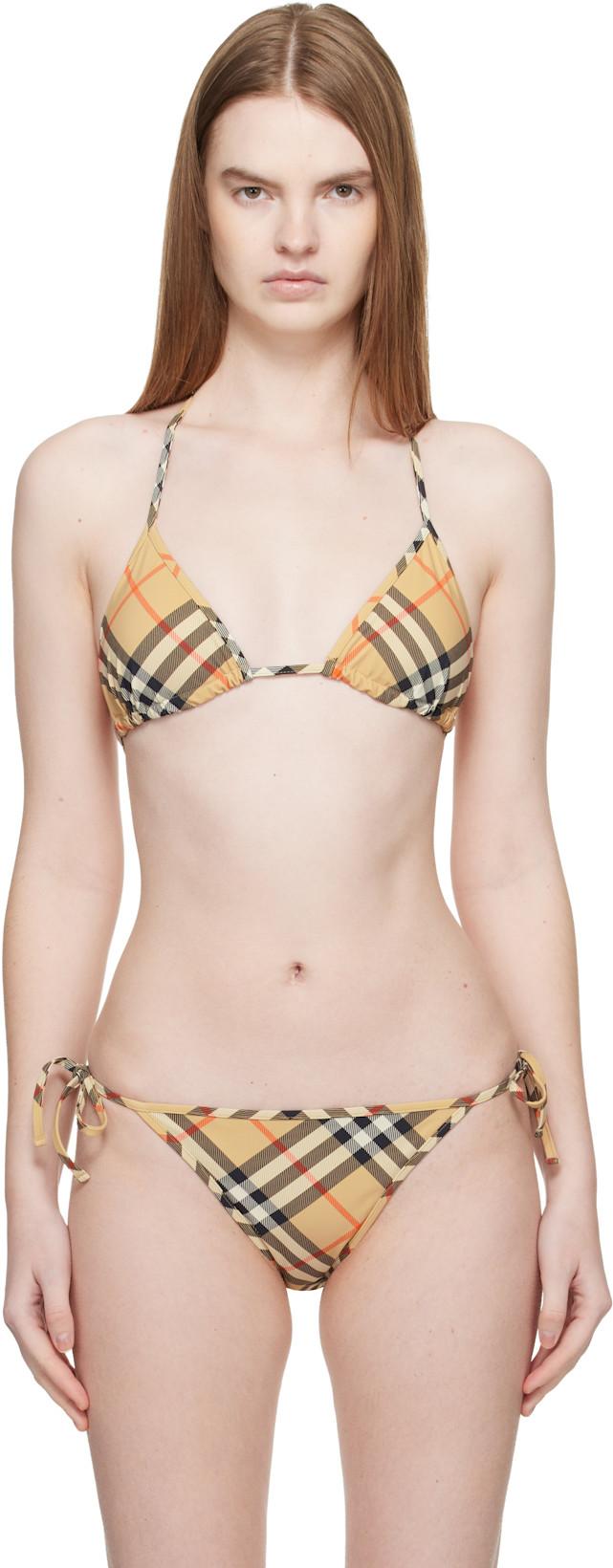 Beige Check Bikini Top by BURBERRY