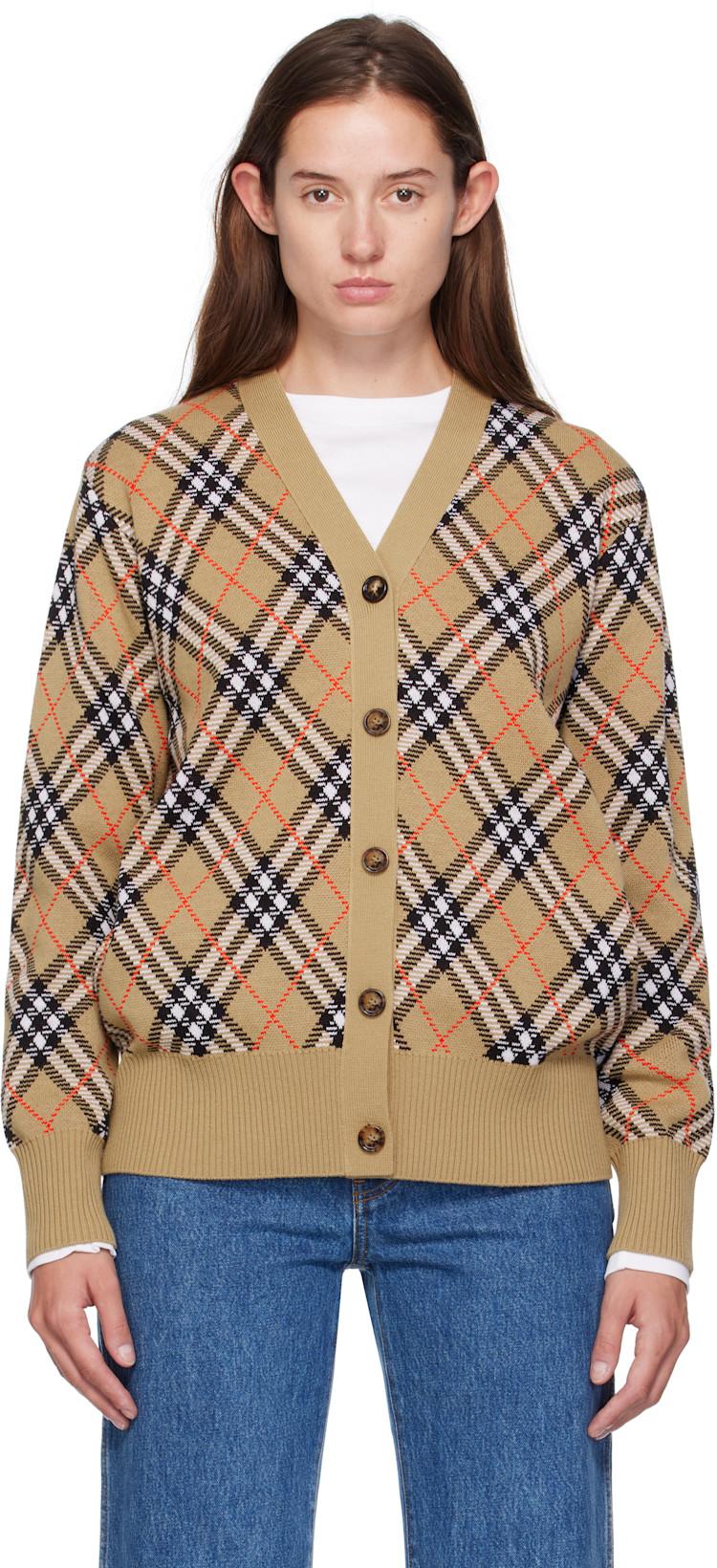 Beige Check Cardigan by BURBERRY