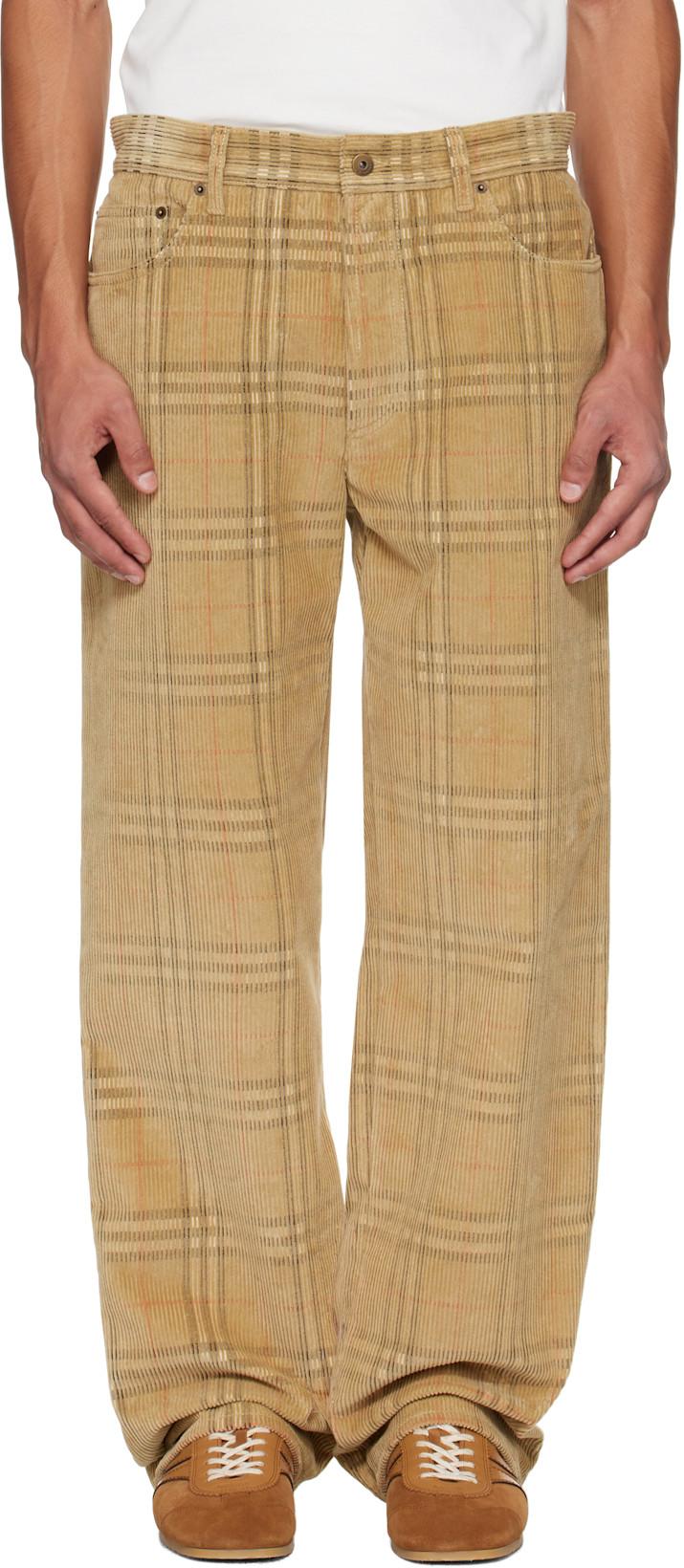 Beige Check Corduroy Trousers by BURBERRY