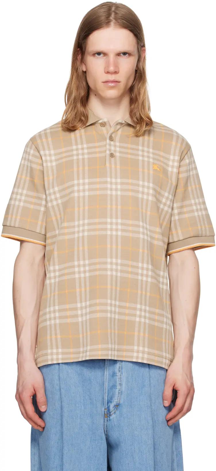 Beige Check Cotton Polo by BURBERRY