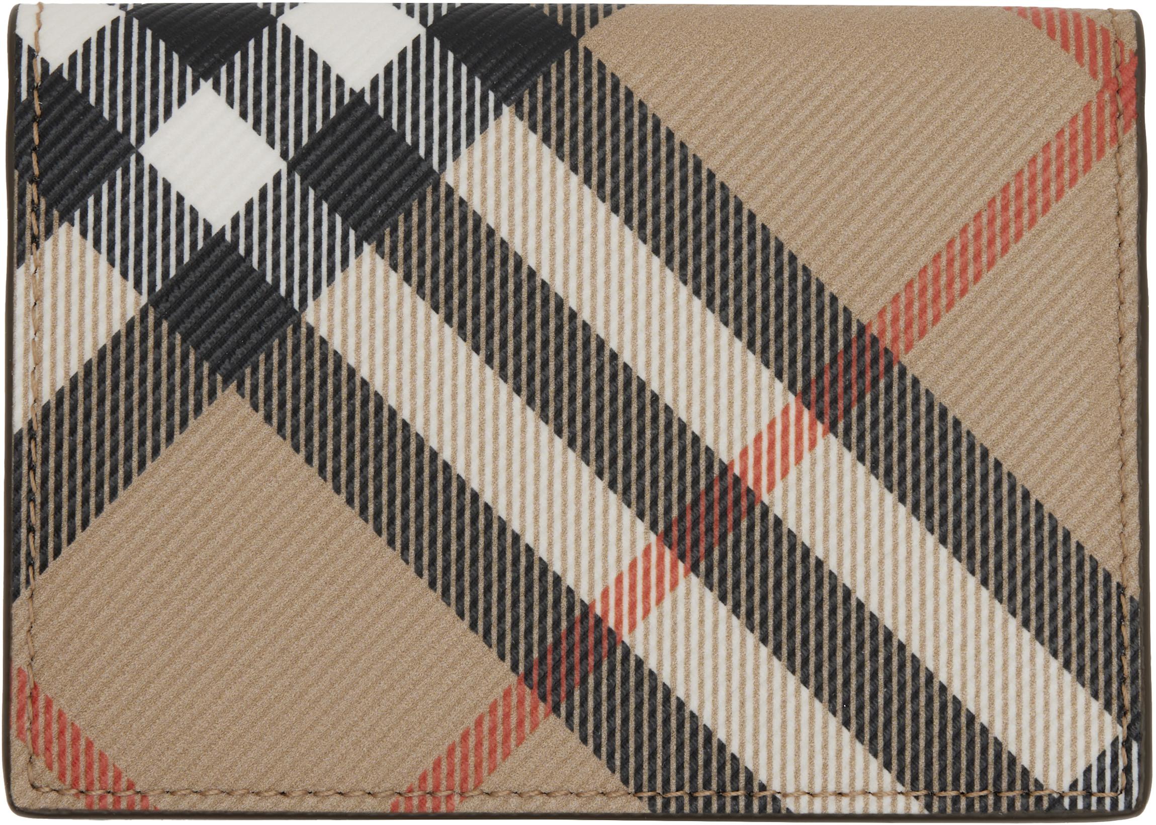 Beige Check Folding Case Card Holder by BURBERRY