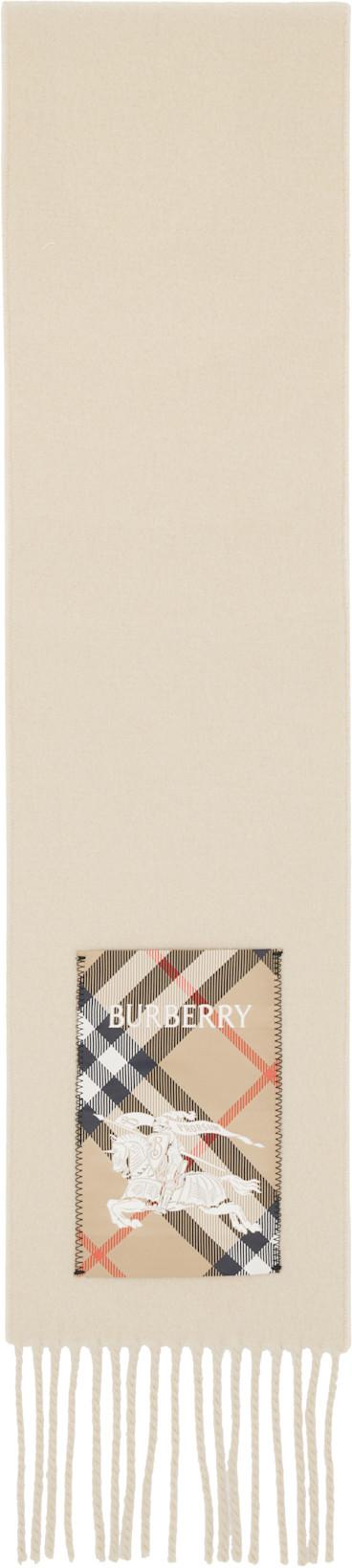 Beige Check Label Cashmere Scarf by BURBERRY