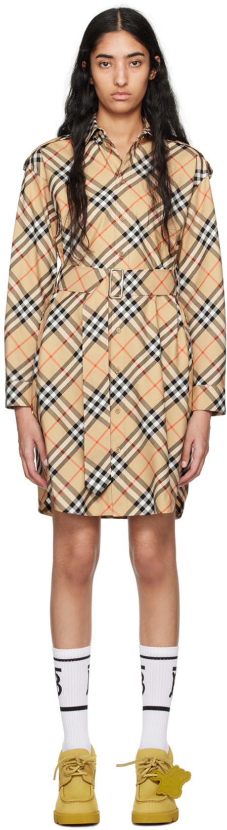 Beige Check Shirt Midi Dress by BURBERRY