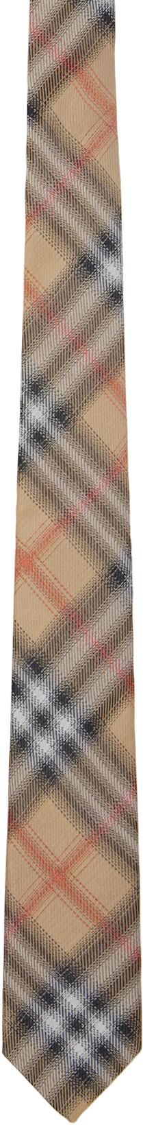 Beige Check Silk Tie by BURBERRY