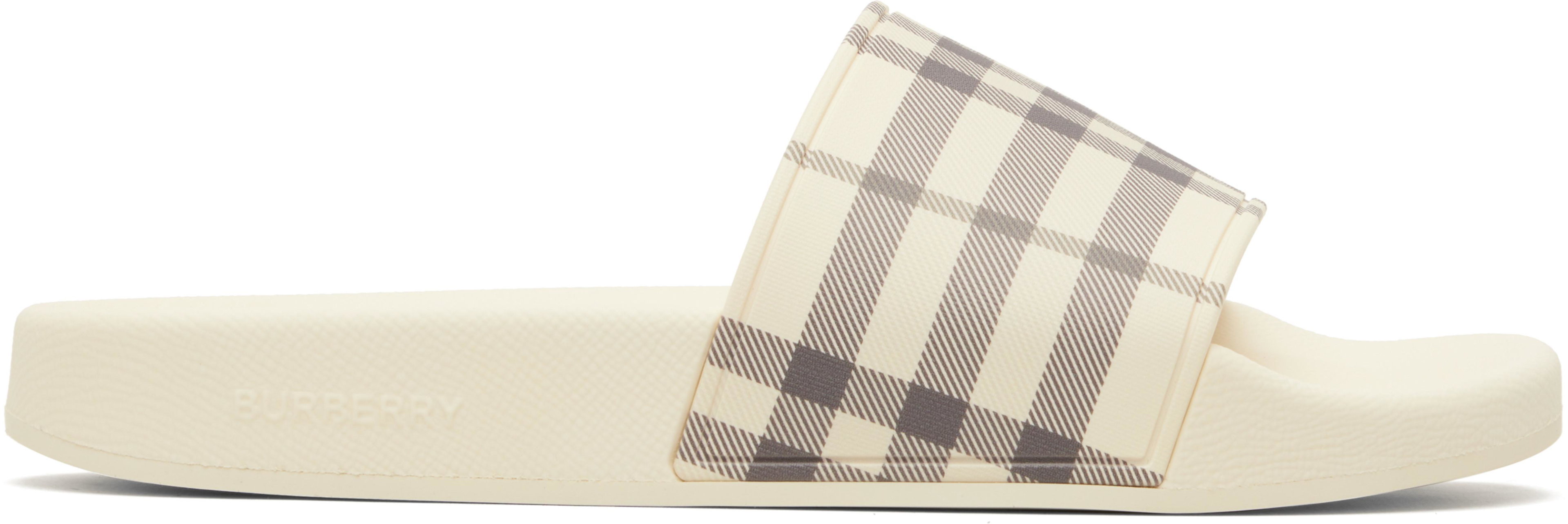 Beige Check Slides by BURBERRY