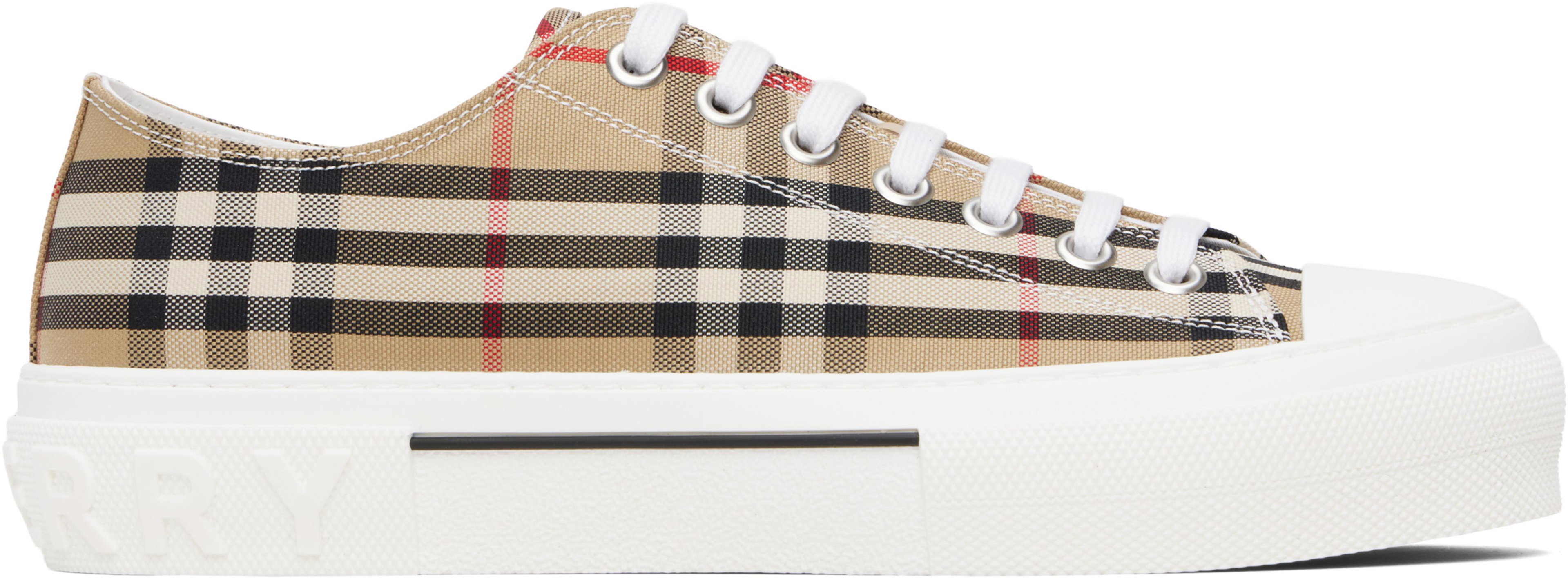 Beige Check Sneakers by BURBERRY