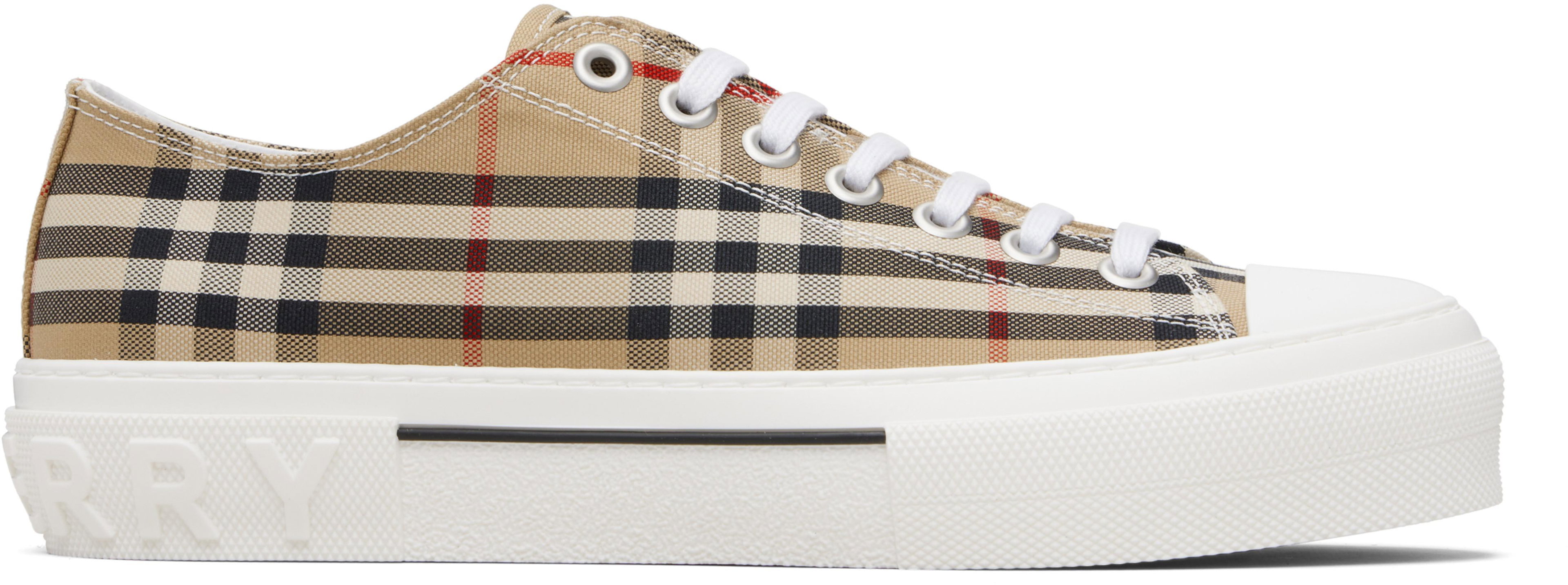 Beige Check Sneakers by BURBERRY