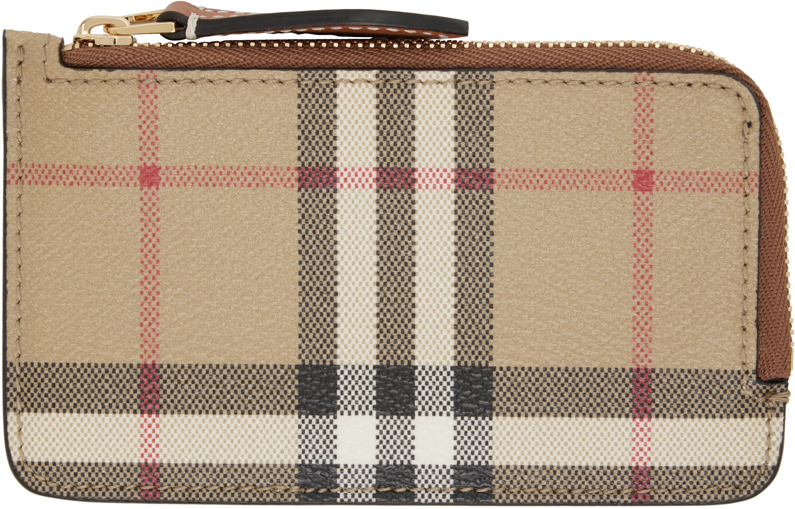 Beige Check Zip Card Holder by BURBERRY