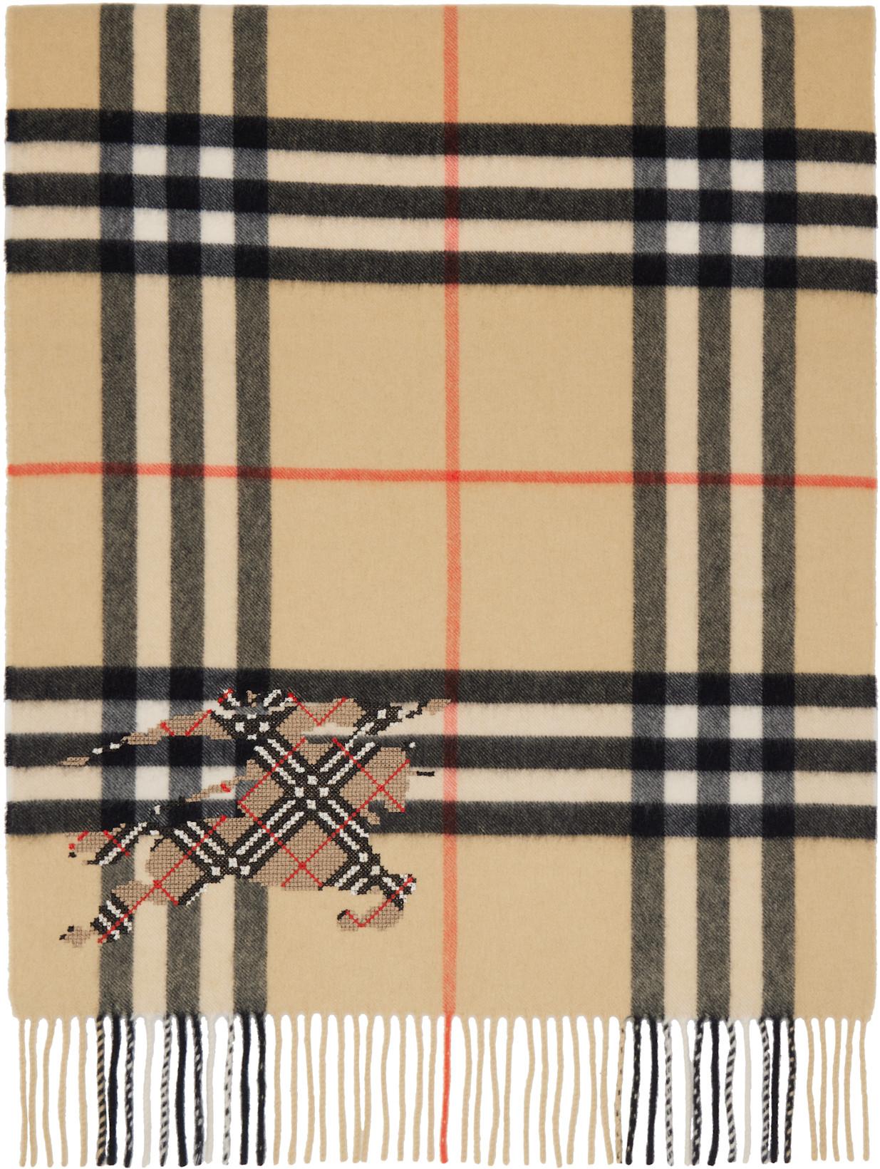 Beige Wide Cross Stitch EKD Check Cashmere Scarf by BURBERRY
