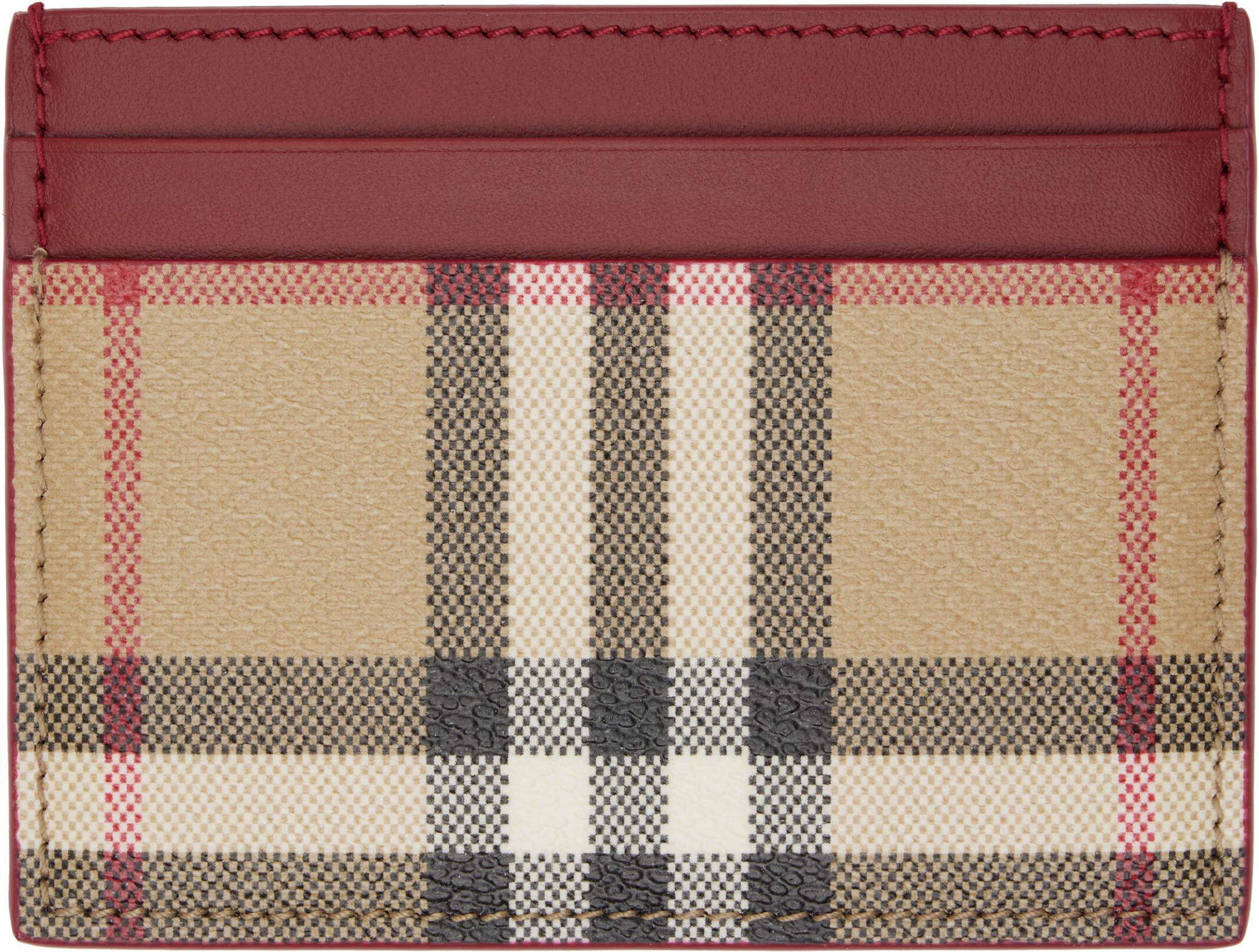 Beige & Burgundy Check Card Holder by BURBERRY