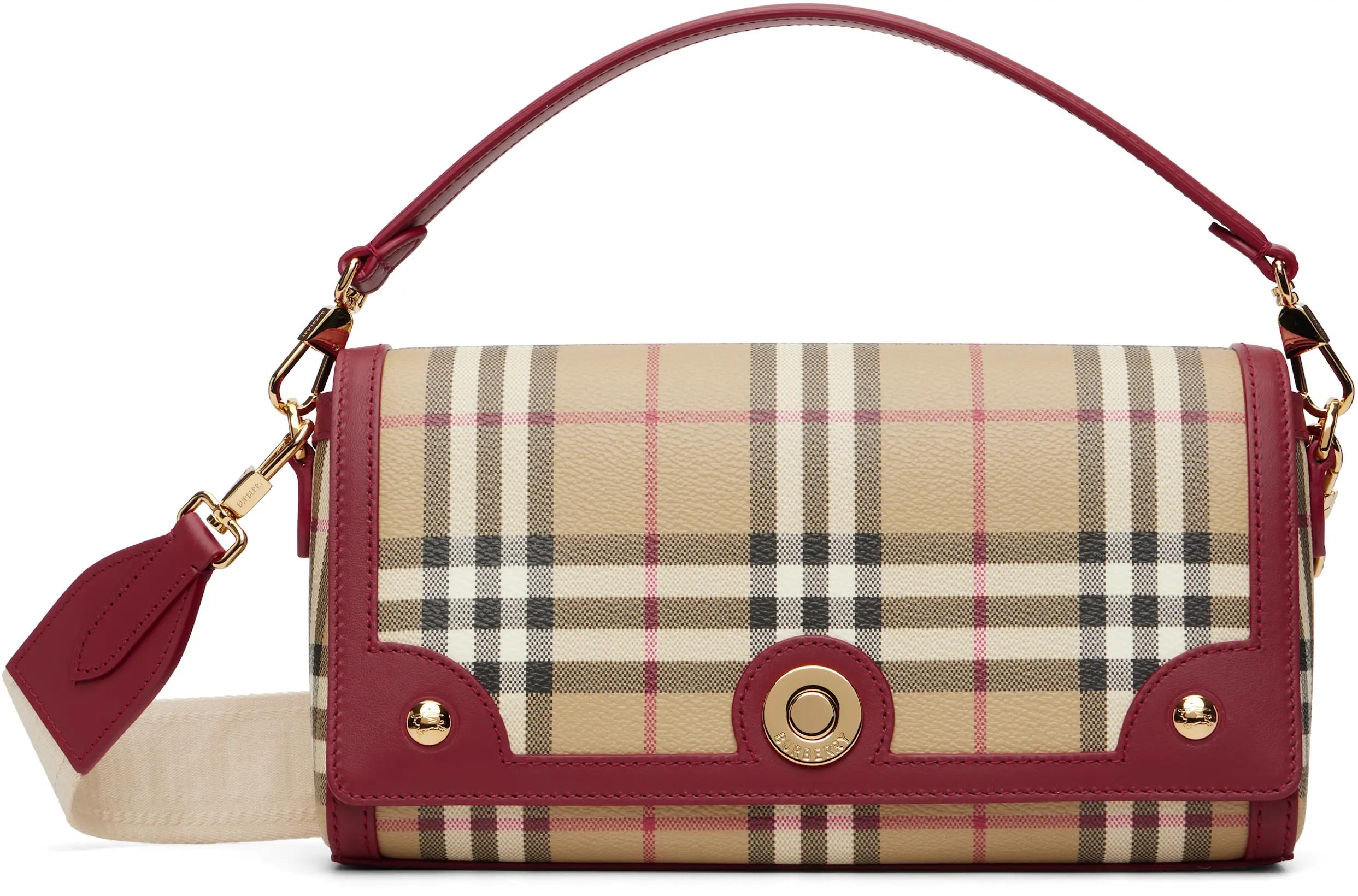 Beige & Red Top Handle Note Bag by BURBERRY