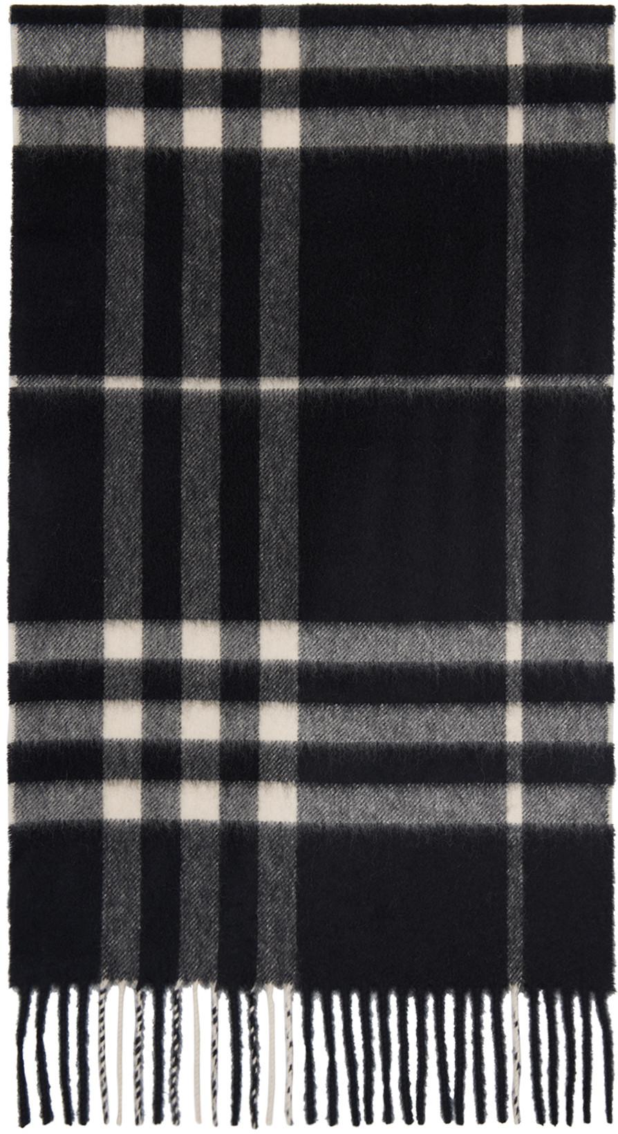 Black Check Cashmere Scarf by BURBERRY