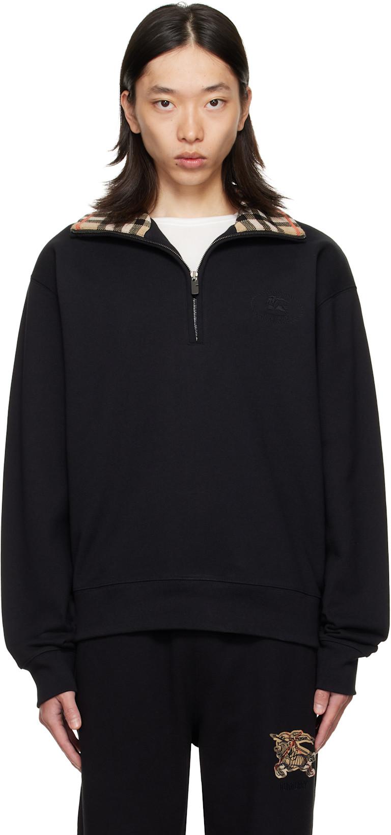 Black Check Collar Half-Zip Sweatshirt by BURBERRY