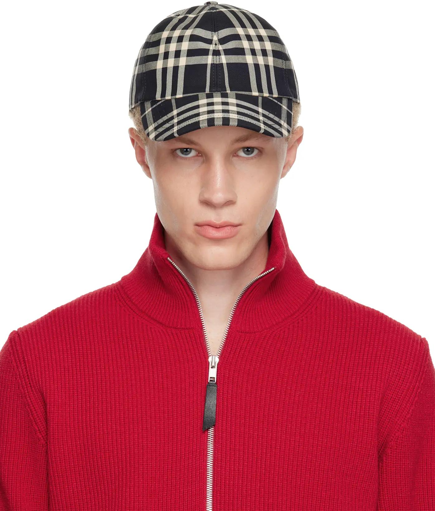Black Check Cotton Baseball Cap by BURBERRY