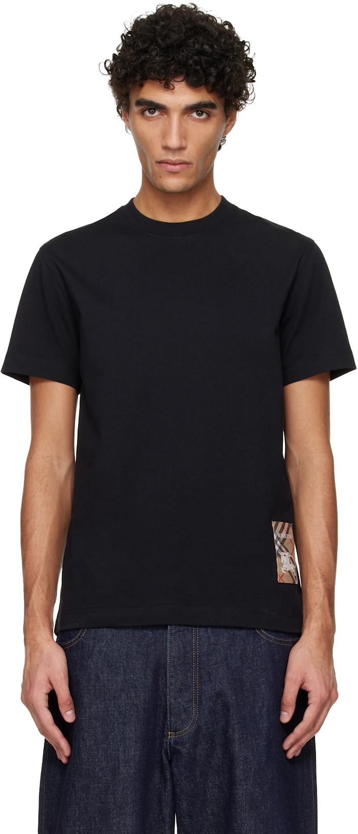 Black Check Label Cotton T-shirt by BURBERRY