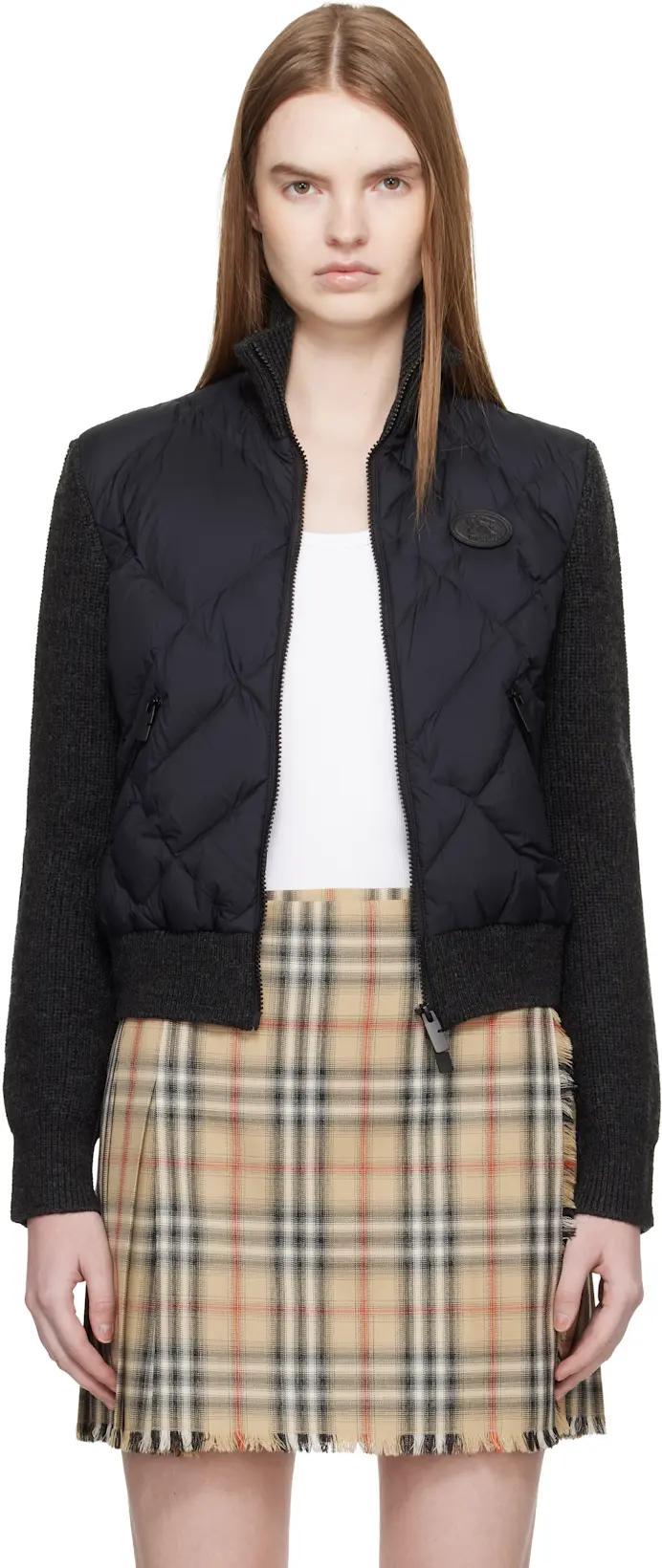 Black Check-Stitch Nylon & Wool Bomber Jacket by BURBERRY