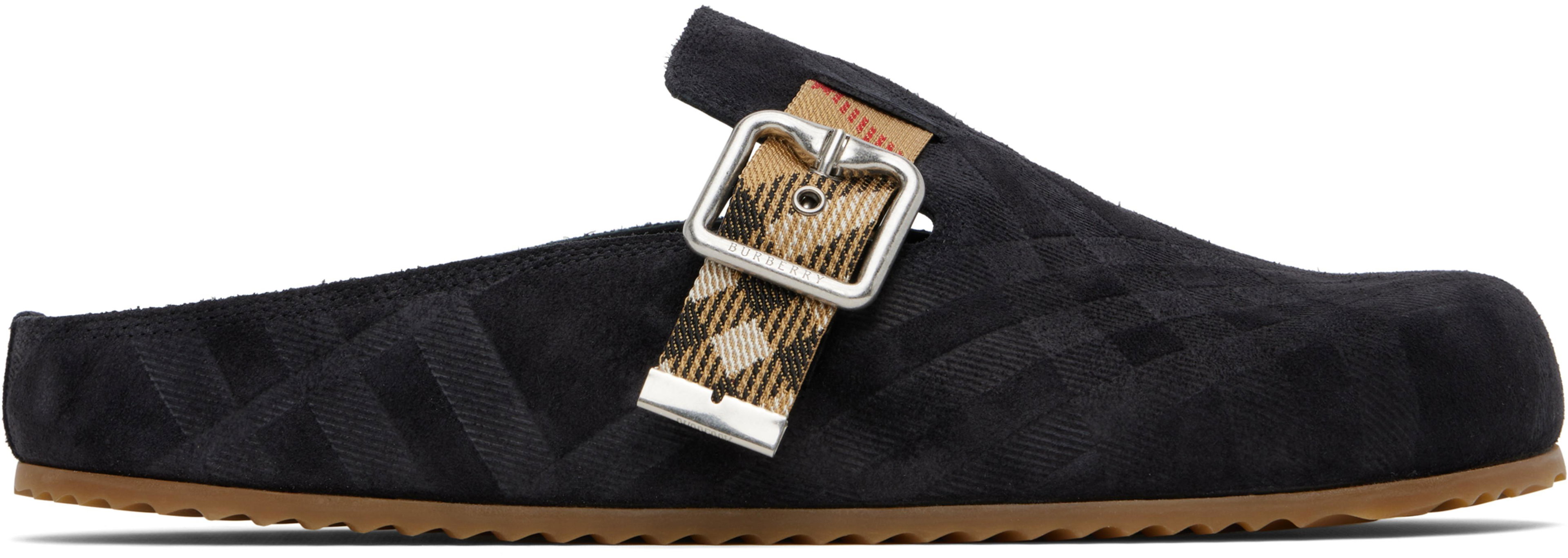 Black Check Suede Urchin Clogs by BURBERRY