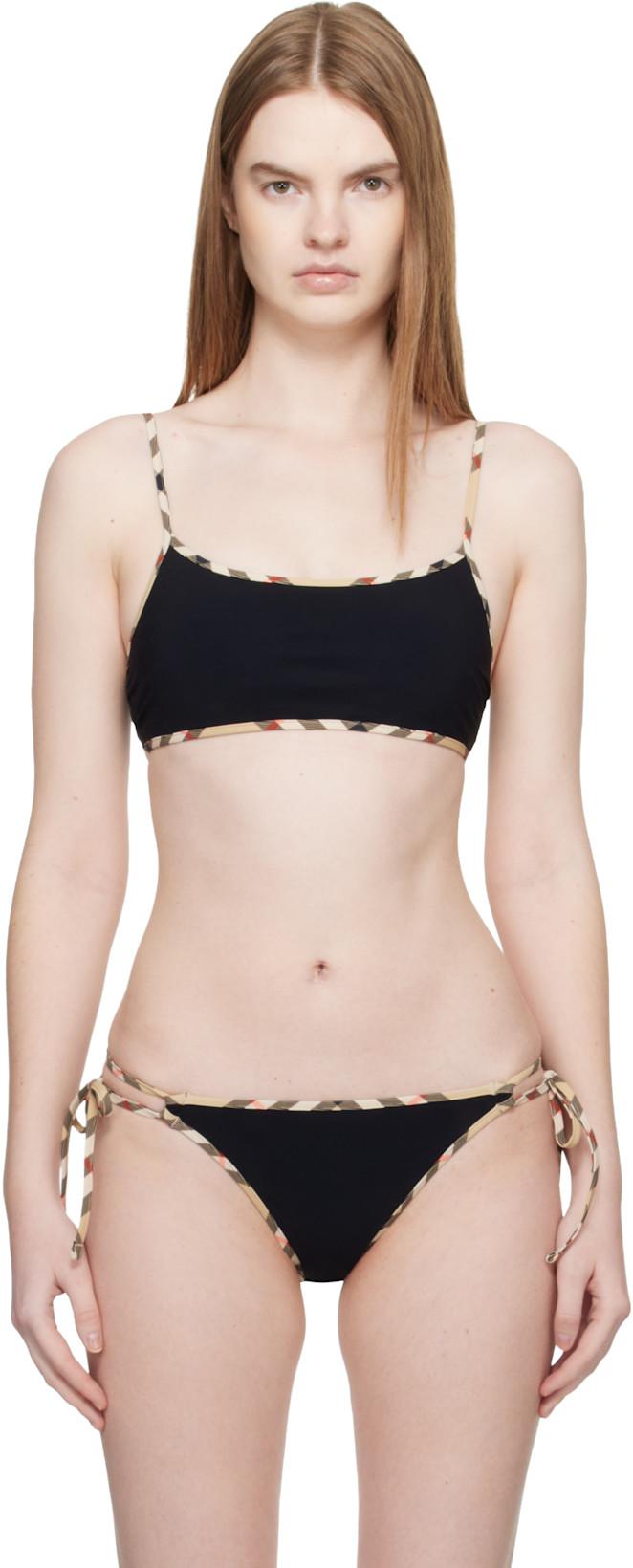 Black Check Trim Bikini Top by BURBERRY