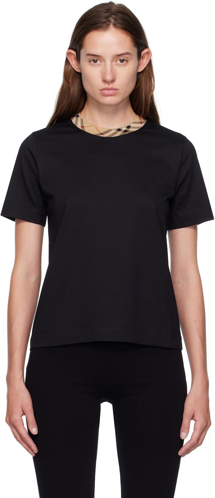 Black Check Trim Cotton T-shirt by BURBERRY