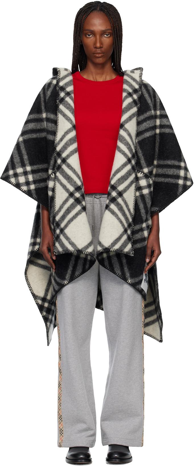 Black Check Wool Reversible Cape by BURBERRY