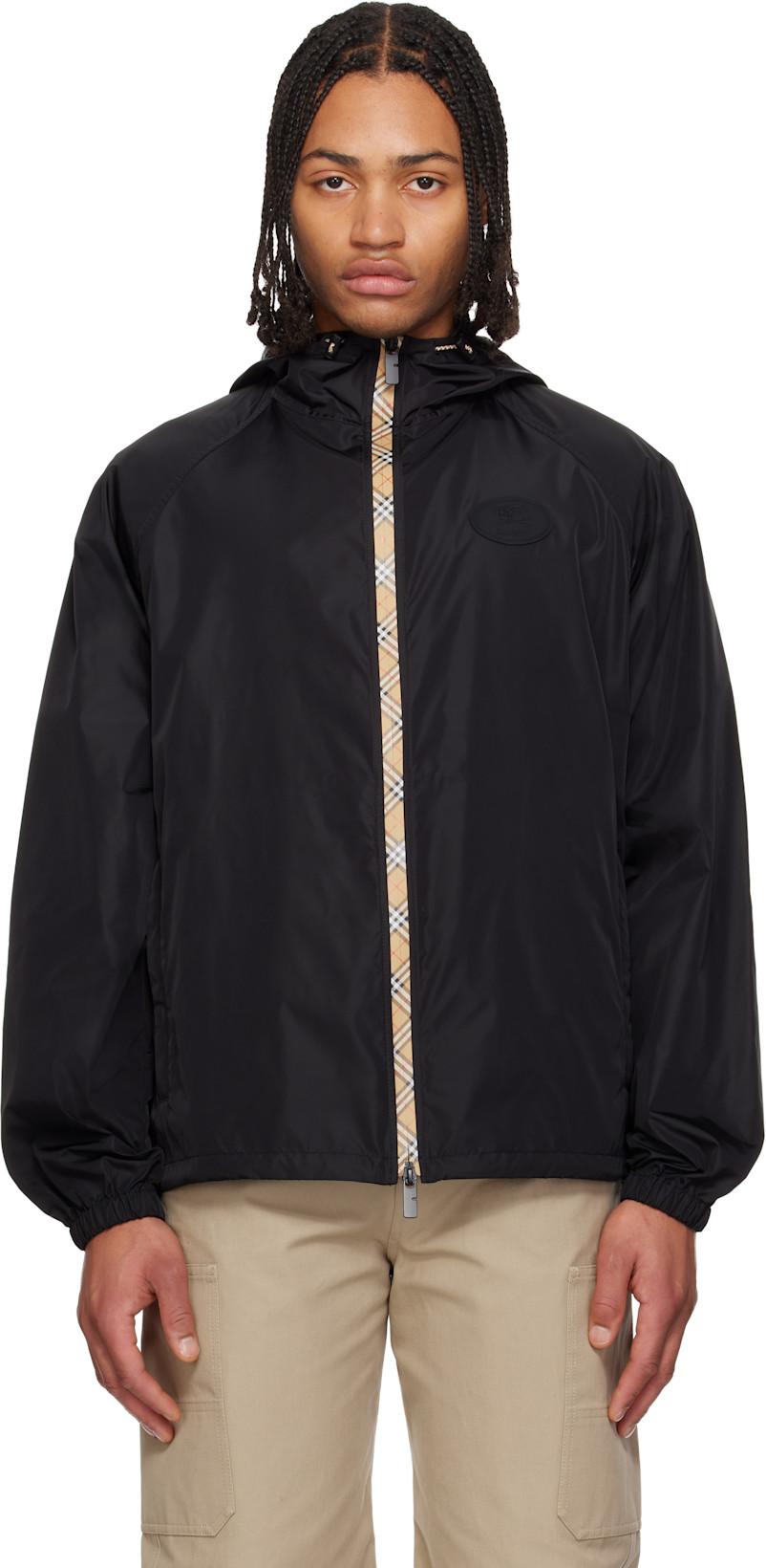 Black Checker-Tape Nylon Hooded Jacket by BURBERRY