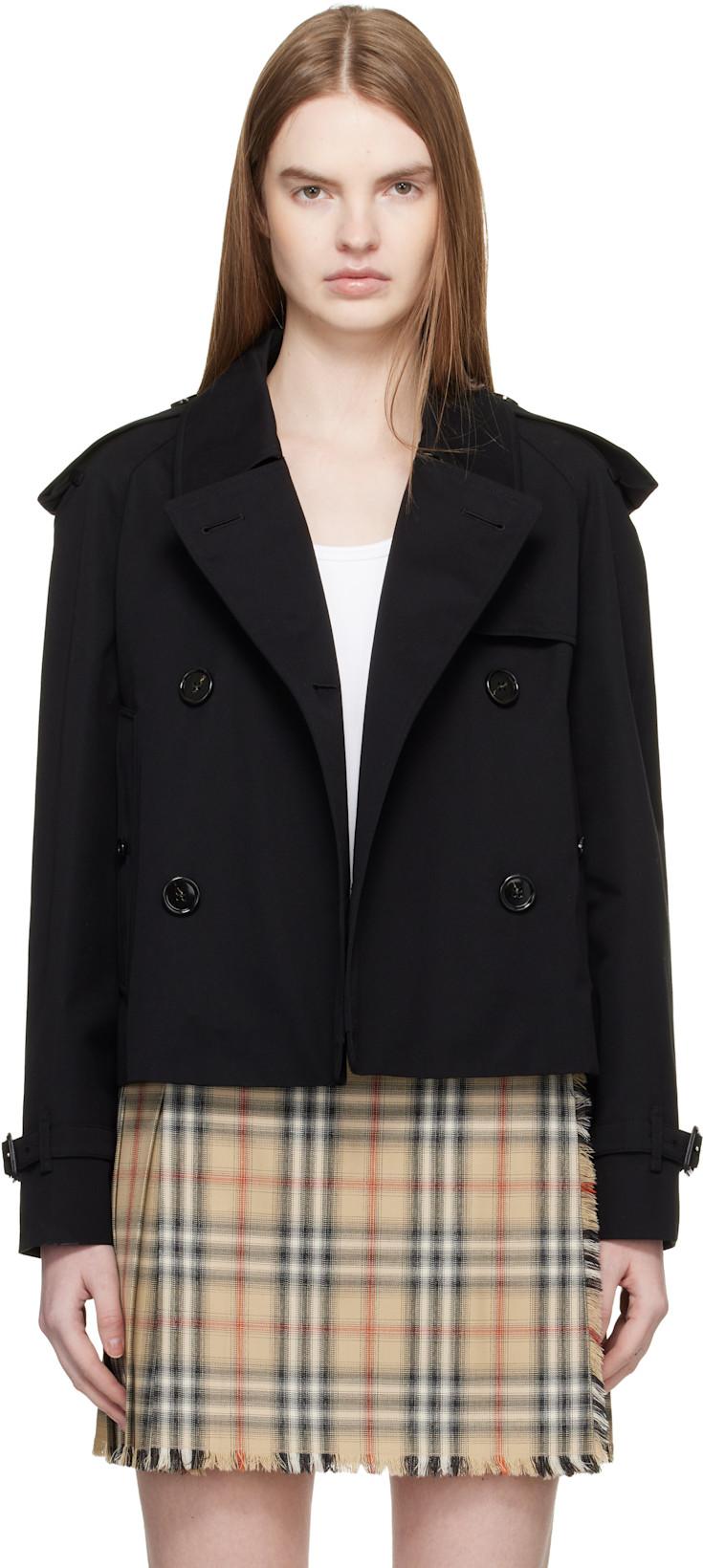 Black Cropped Gabardine Trench Jacket by BURBERRY
