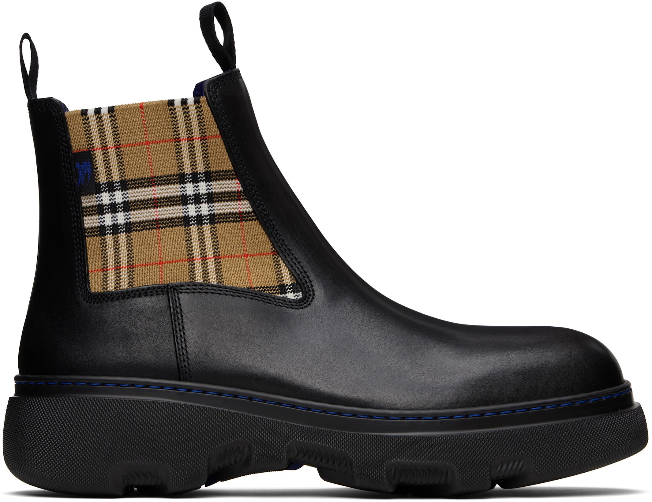 Black Leather Creeper Low Chelsea Boots by BURBERRY