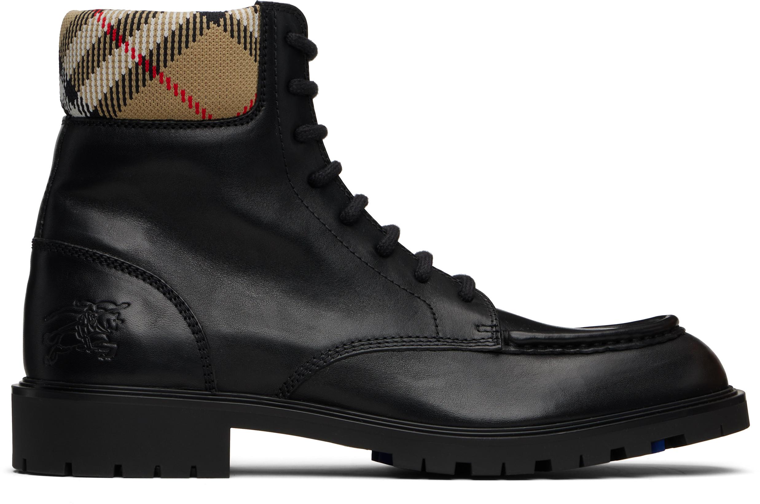 Black Leather Rogue Combat Boots by BURBERRY