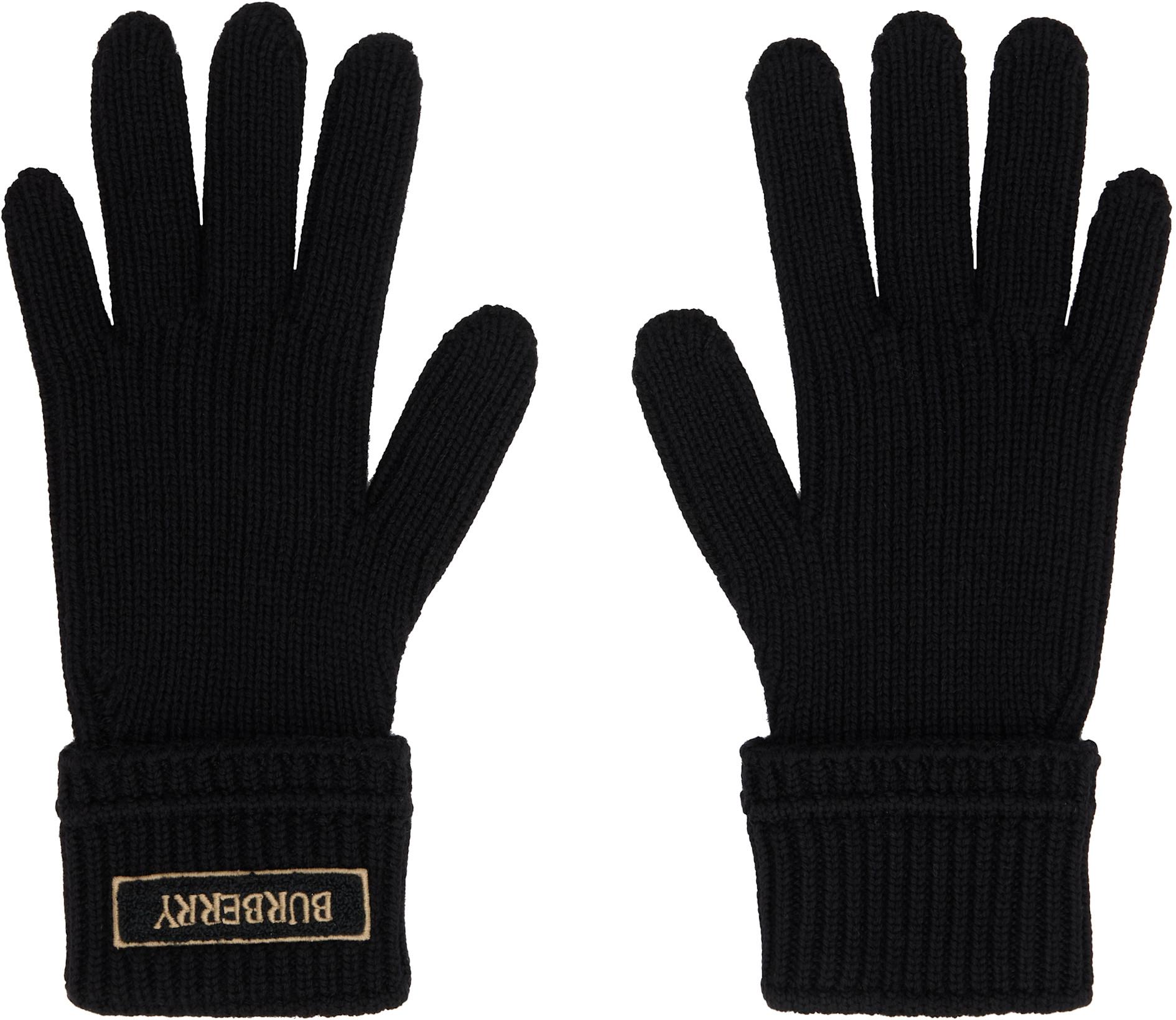 Black Logo Patch Wool Gloves by BURBERRY