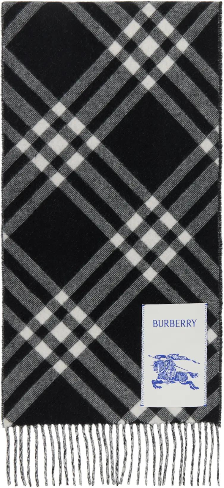 Black & White Check Cashmere Scarf by BURBERRY