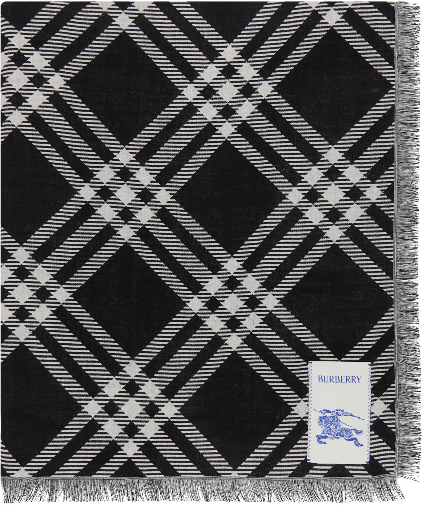 Black & White Wide Check Wool Silk Scarf by BURBERRY