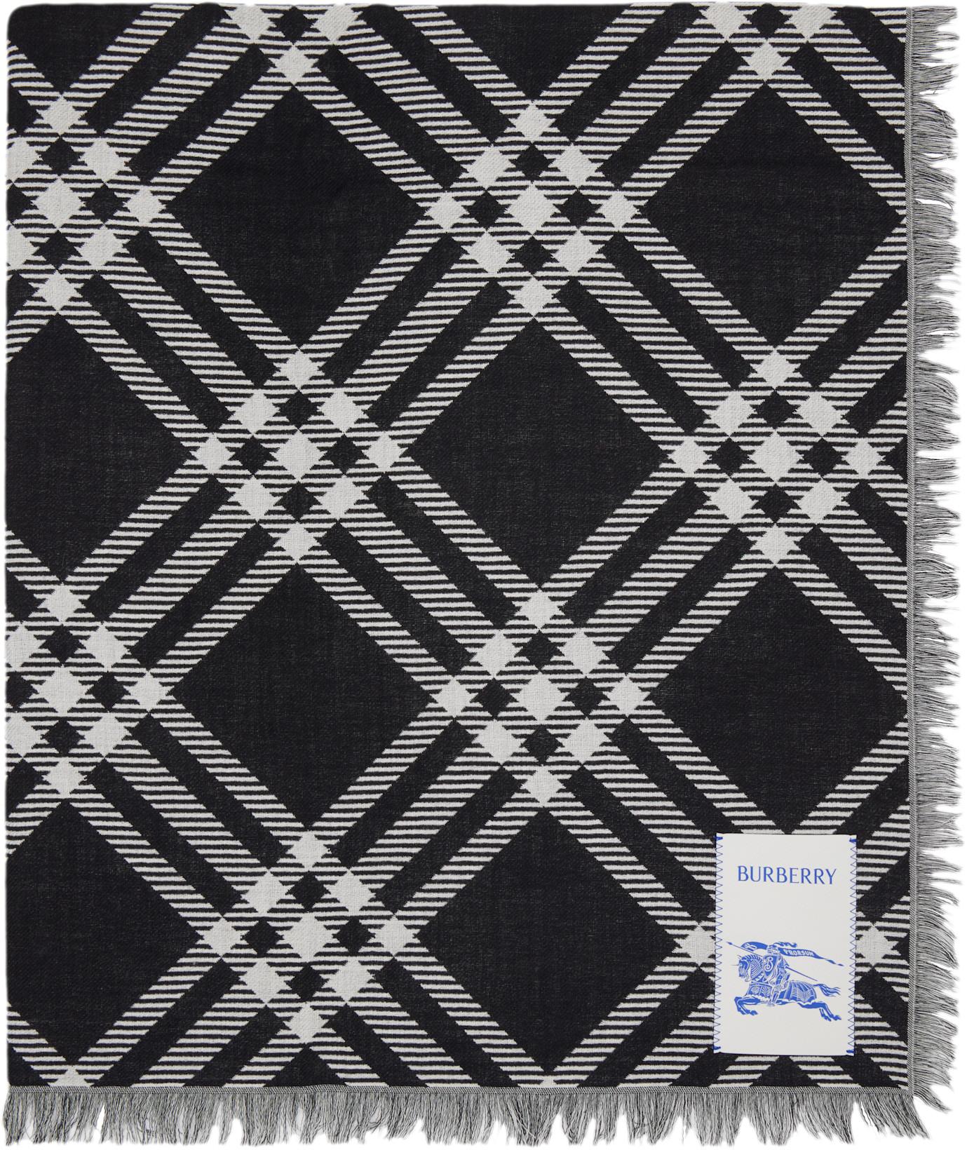 Black & White Wide Check Wool Silk Scarf by BURBERRY