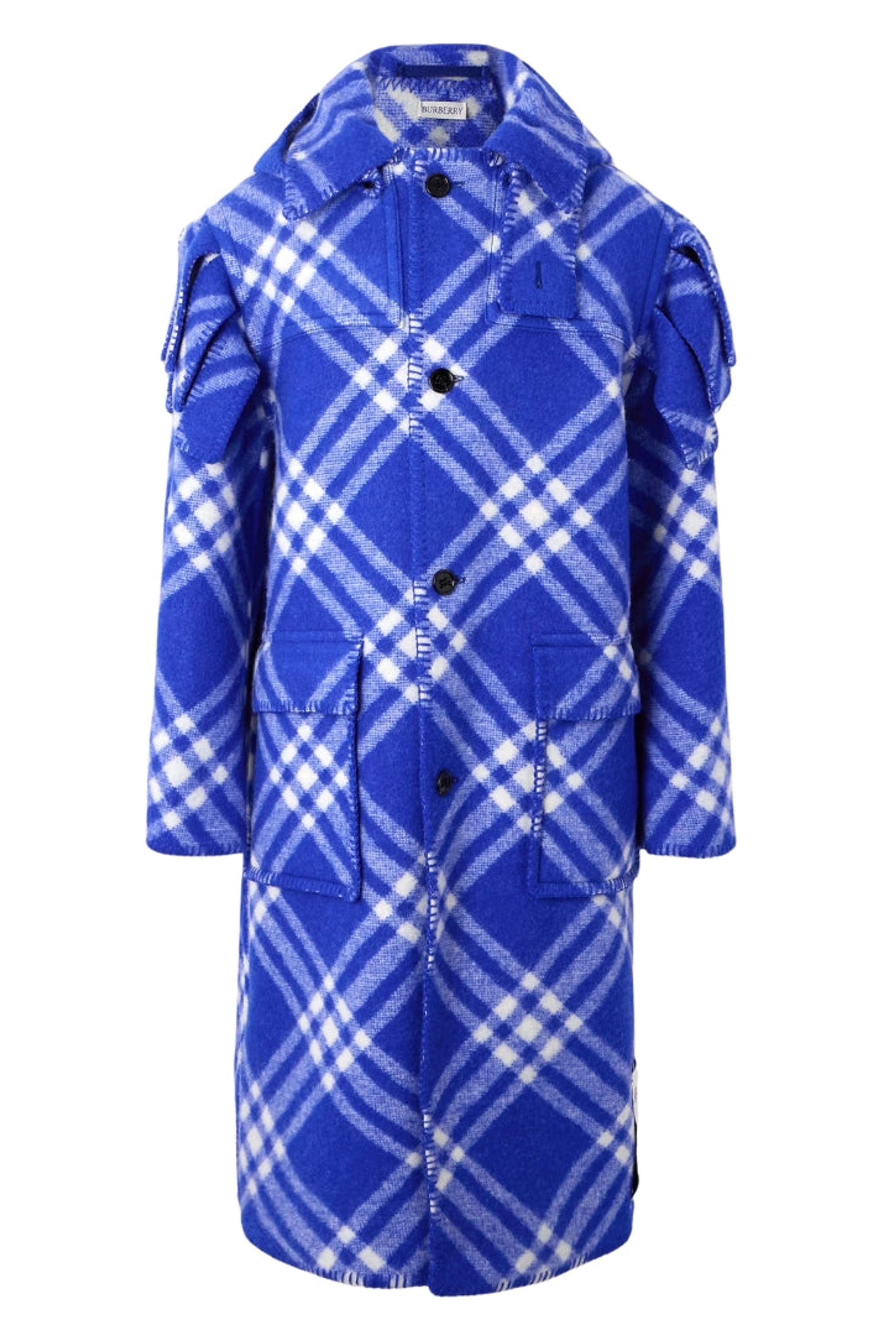 Blue Check Wool Cape Parka Jacket by BURBERRY